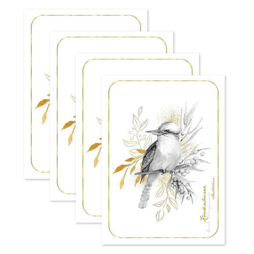 4PK LMD Australian Kookaburra Flora & Fauna Tea Towel Cotton 50x70cm