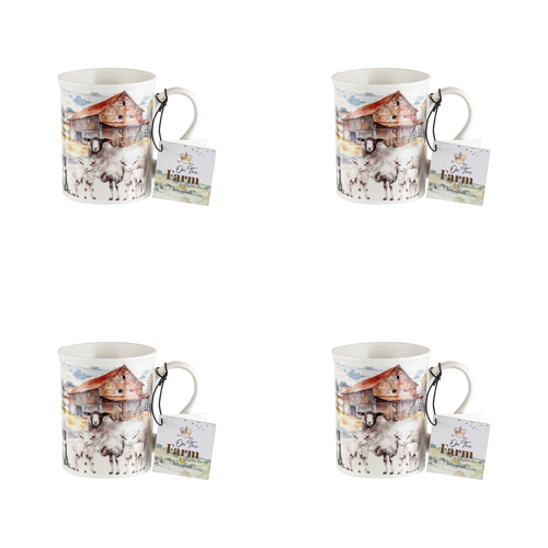 4PK On The Farm Sheep New Bone China 360ml Coffee Mug Drinkware