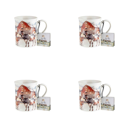 4PK On The Farm Cow New Bone China 360ml Coffee Mug Drinkware