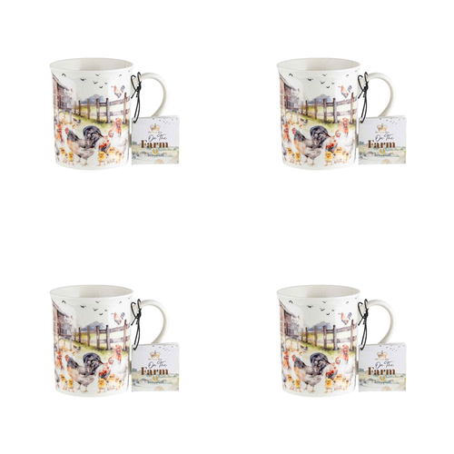 4PK On The Farm Chicken New Bone China 360ml Coffee Mug Drinkware