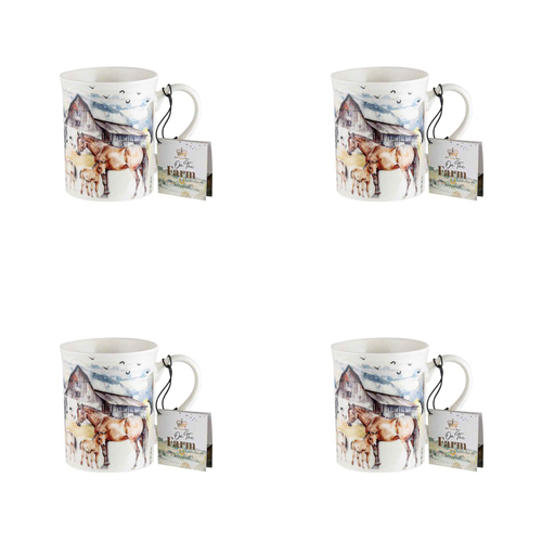 4PK On The Farm Horse New Bone China 360ml Coffee Mug Drinkware