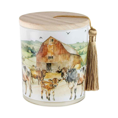 On The Farm Cow 300g Vanilla Scented Candle w/ Wood Lid & Tassel