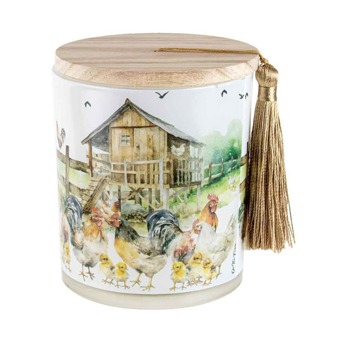 On The Farm Chicken 300g Vanilla Scented Candle w/ Wood Lid & Tassel