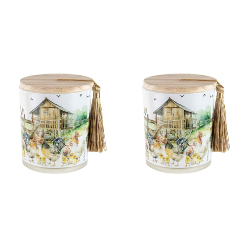 2PK On The Farm Chicken 300g Vanilla Scented Candle w/ Wood Lid & Tassel