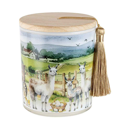 On The Farm Llama 300g Vanilla Scented Candle w/ Wood Lid & Tassel
