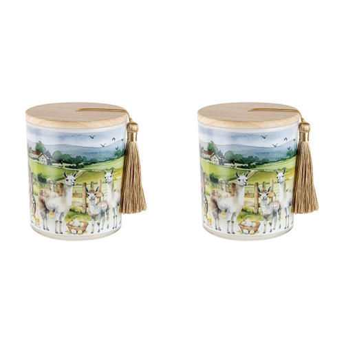 2PK On The Farm Llama 300g Vanilla Scented Candle w/ Wood Lid & Tassel