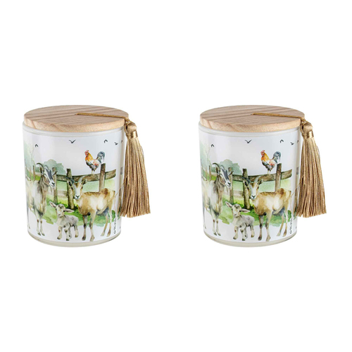 2PK On The Farm Goat 300g Vanilla Scented Candle w/ Wood Lid & Tassel