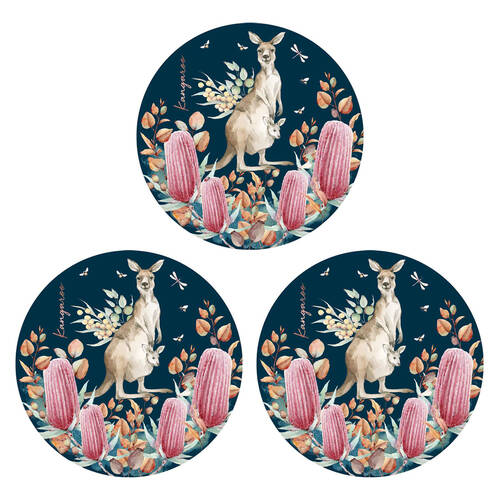 3PK LMD Kangaroo Ceramic Surface Protector Round 25cm - Navy