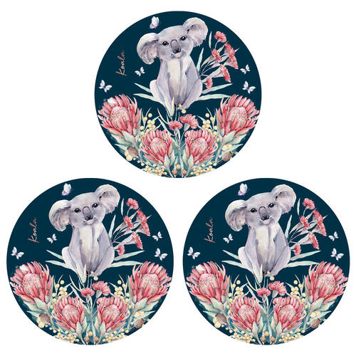 3PK LMD Koala Ceramic Surface Protector Round 25cm - Navy