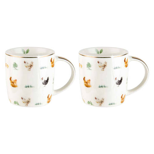 2PK LMD Chickens Farm Lane New Bone China Coffee Mug 360ml - White
