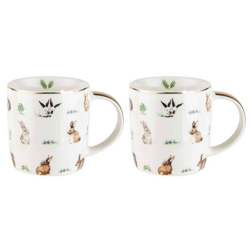 2PK LMD Bunnies Farm Lane New Bone China Coffee Mug 360ml - White