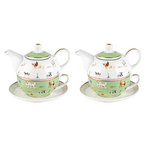 2PK LMD Farm Lane New Bone China Tea For One Teapot w/ Saucer 410ml
