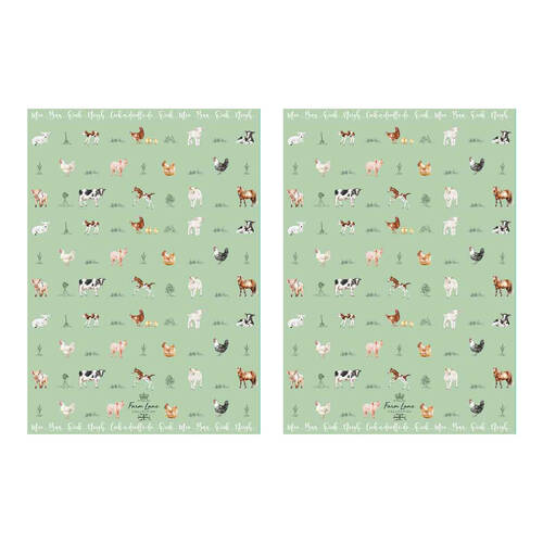 2PK LMD Farm Lane 100% Cotton Tea Towel Rectangle 50x70cm - Green