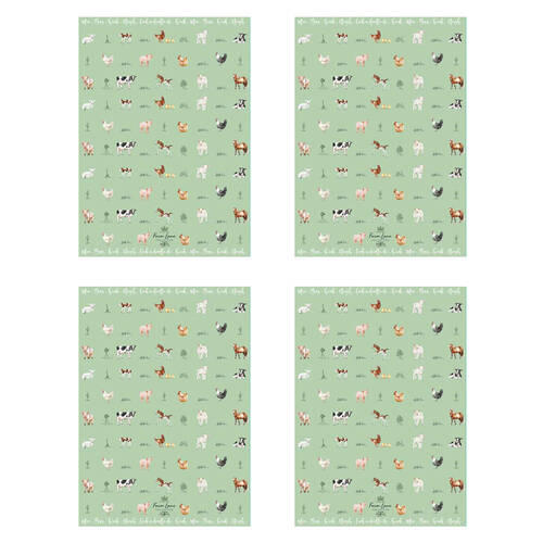 4PK LMD Farm Lane 100% Cotton Tea Towel Rectangle 50x70cm - Green