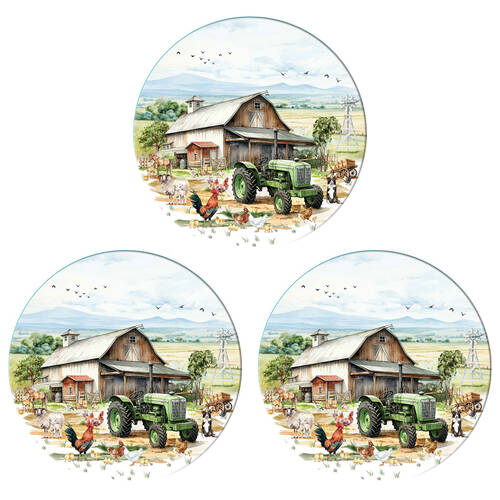 3PK LMD Country Life Ceramic Surface Protector Round 25cm - Old Tractor