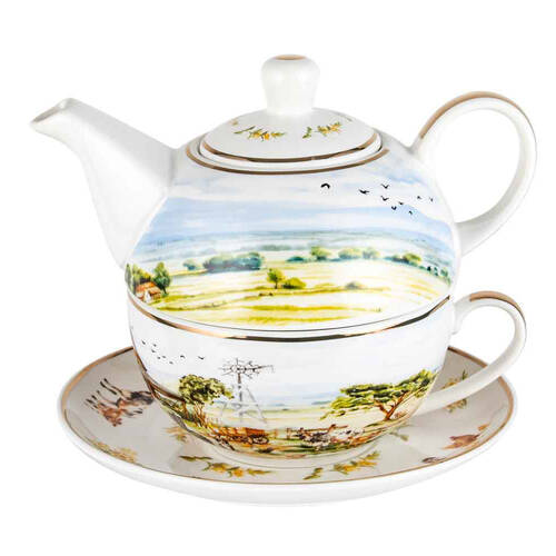 LMD Country Life New Bone China Tea For One Teapot w/ Saucer 450ml