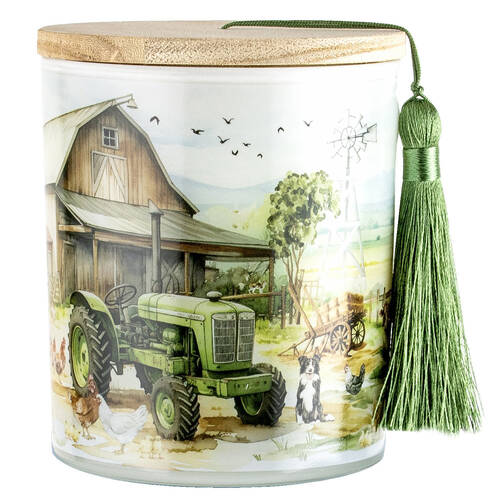 LMD Country Life Glass Candle w/ Tassel/Lid Home Decor 300g - Green Truck