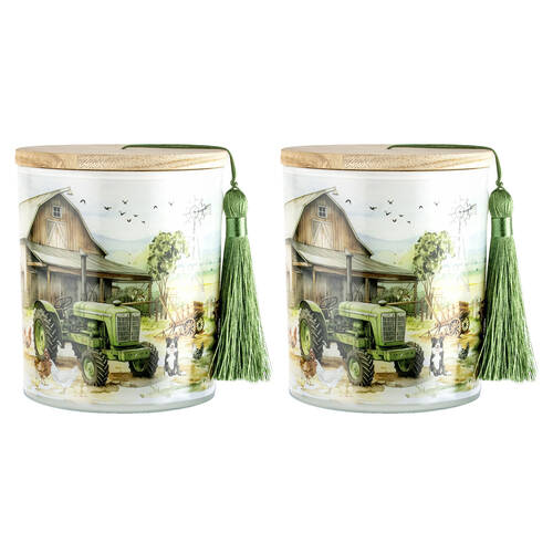 2PK LMD Country Life Glass Candle w/ Tassel/Lid Home Decor 300g - Green Truck