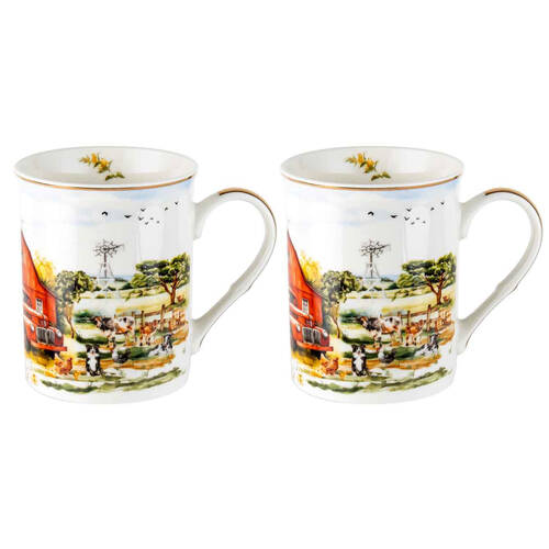 2pc LMD Country Life New Bone China Coffee Mug 360ml - Red Truck