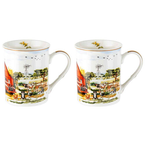 2PK LMD Country Life New Bone China Coffee Mug 360ml - Red Truck