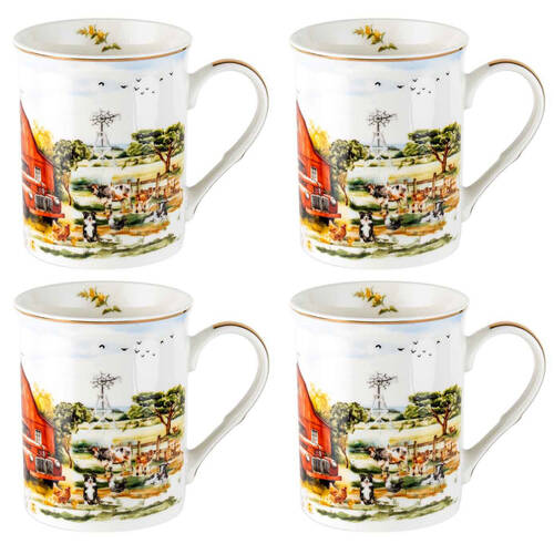 4PK LMD Country Life New Bone China Coffee Mug 360ml - Red Truck