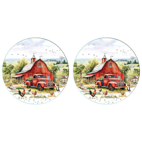 2PK LMD Country Life Ceramic Surface Protector Round 25cm - Red Truck