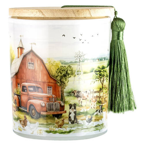 LMD Country Life Glass 45hr Candle w/Tassel/Lid Home Decor 300g - Red Truck