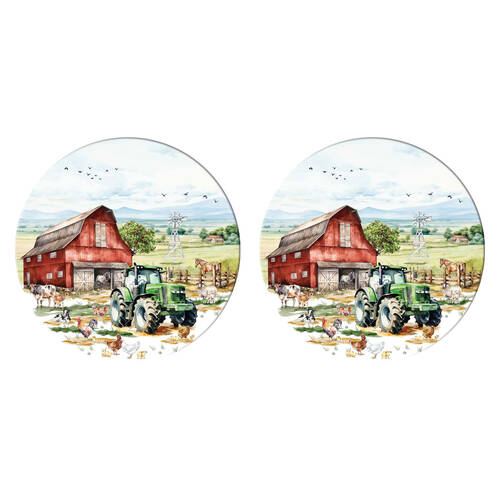 2PK LMD Country Life Ceramic Surface Protector Round 25cm - Green Truck