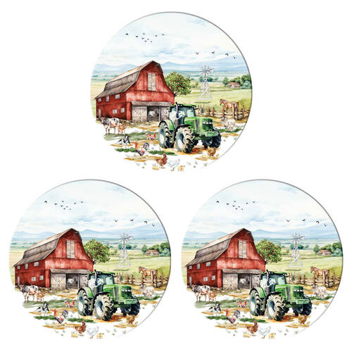 3PK LMD Country Life Ceramic Surface Protector Round 25cm - Green Truck