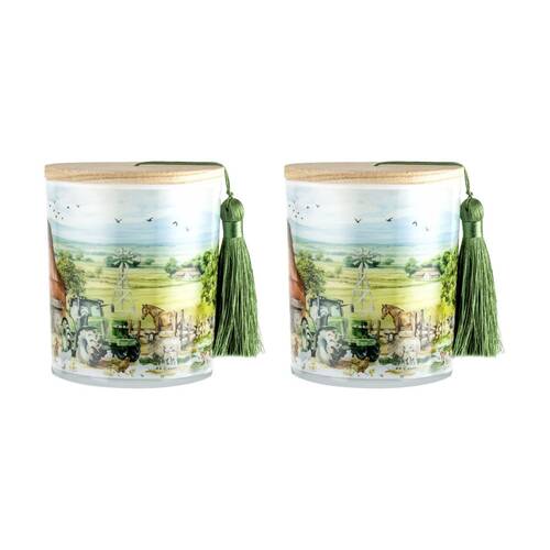 2PK LMD Country Life Glass Candle w/ Tassel/Lid Home Decor 300g - Farm Animals