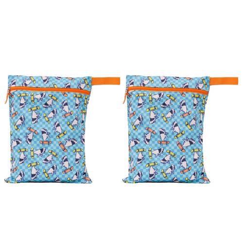 2PK Splosh Out & About Shark Waterproof Kids/Children Wet Bag 40x30cm Blue