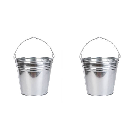 2PK Esschert Design Zinc Metal Bucket Outdoor Garden Container 9.1L Silver
