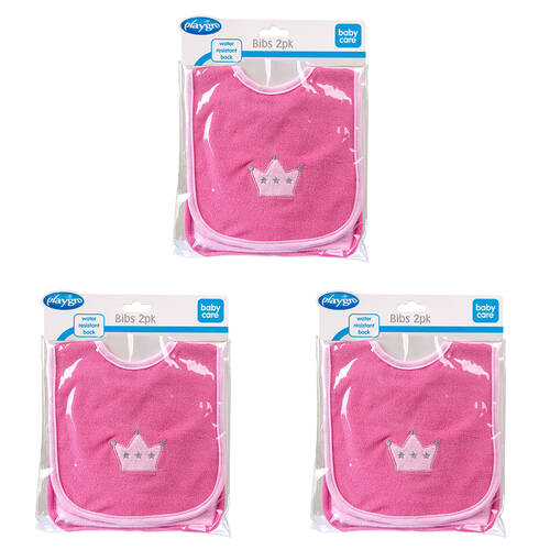 6pc Playgro Crown Designed Baby/Kids Bib Assorted Pink/Blue