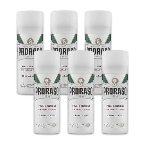 6PK Proraso Shaving Foam For Sensitive Skin w/ Aloe & Green Tea 50ml