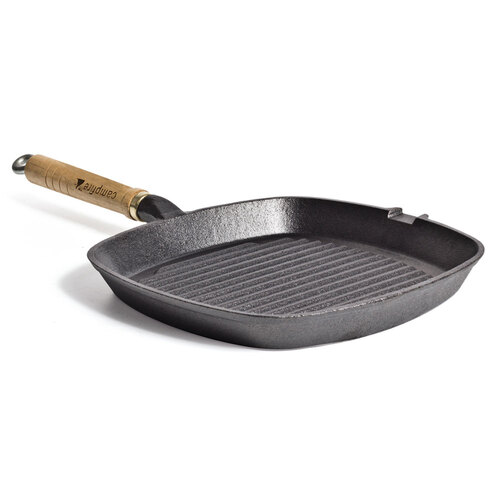 Campfire 24cm Square Cast Iron Frypan Wood Handle Grey