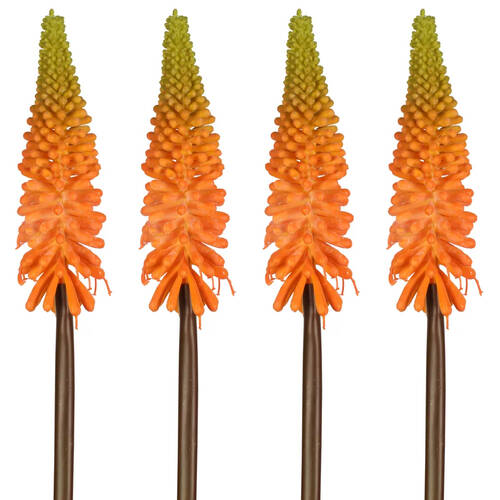 4PK Belle Red Hot Poker Stem Artificial Plant 69cm Orange