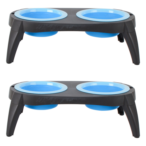 2x Pro Pet 39x20cm Double Dog Bowl w/ Stand - Light Blue/Black