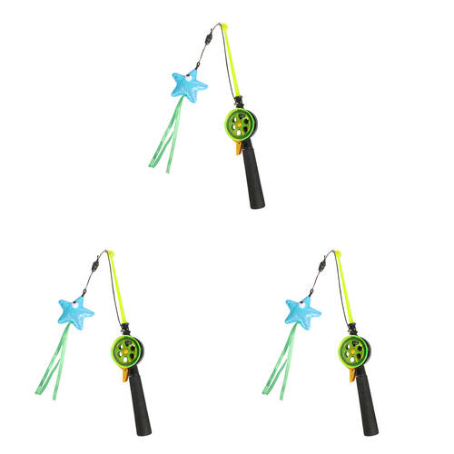 3PK Pro Pet Care Interactive Cat Teaser Toy Fishing Rod With Plush Fish 39cm