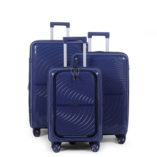 3pc Paklite Solar Travel Luggage Set Suitcase Lightweight Expandable Navy
