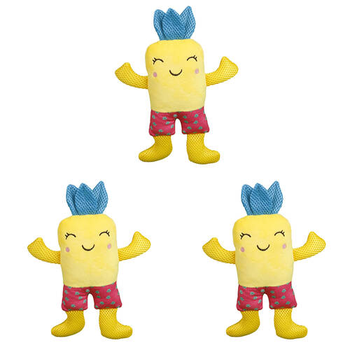 3PK Pro Pet Care Pineapple Man In Bathing Suit Dog Plush Squeaky Toy 28cm
