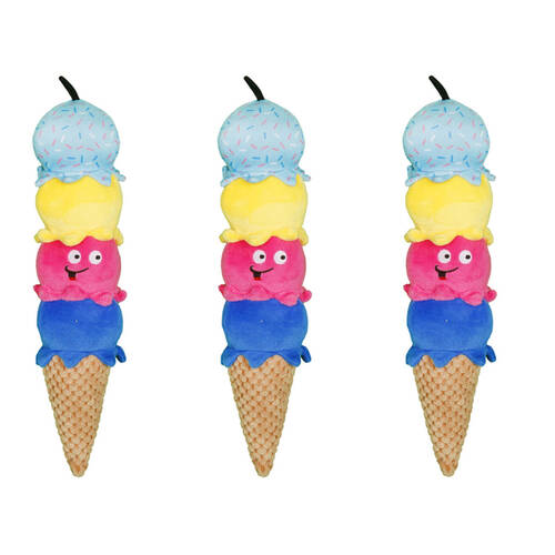 3PK Pro Pet Care Ice Cream Cone Plush Dog Toy Detachable Squeaky Scoops Assorted