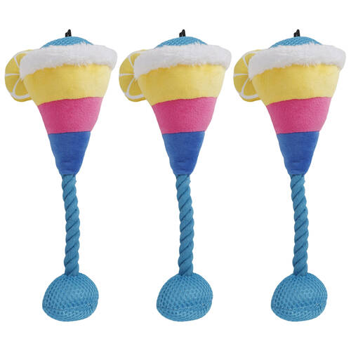 3PK Pro Pet Care Cocktail Glass Dog Toy With Squeaker 28cm Assorted