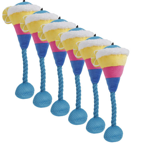6PK Pro Pet Care Cocktail Glass Dog Toy With Squeaker 28cm Assorted