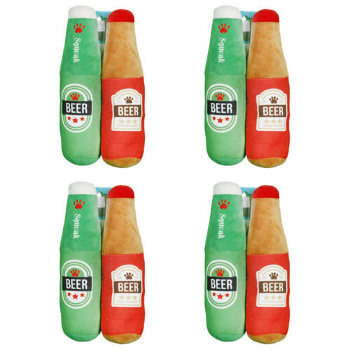 4x 2pc Pro Pet Care Beer Bottle Set Plush Dog Toy With Squeaker 24cm