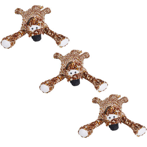 3PK Pro Pet Care Lie Down Tiger Plush Dog Toy With Squeaker 43cm Assorted