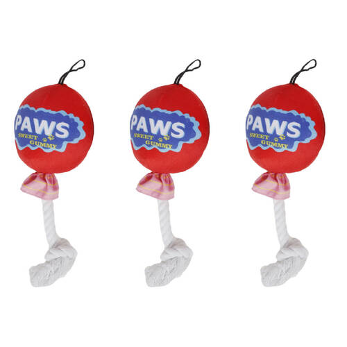 3PK Pro Pet Care Lollipop Shape Candy Plush Dog Toy 11x29cm Assorted