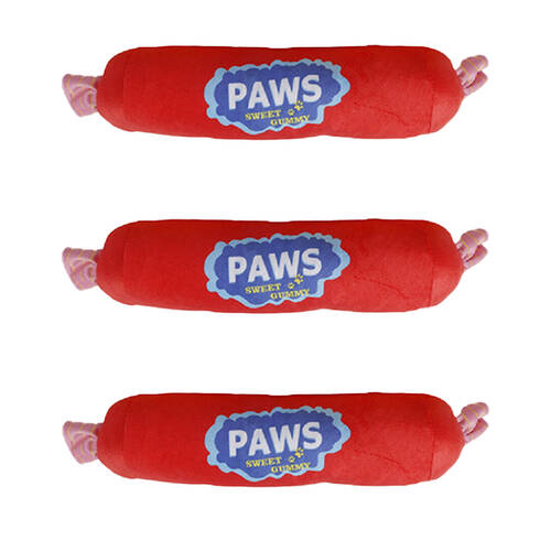 3PK Pro Pet Care Candy With Wrapper Plush Dog Toy Squeaker 10x38cm Assorted