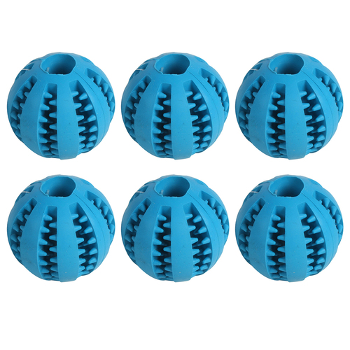 6PK Pro Pet Max Hide Treats Chew Rubber Ball Toy Blue 5.3cm
