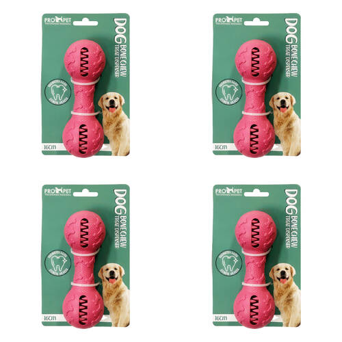4PK Pro Pet Care Dog Bone Chew Treat Dispenser Teeth Cleaning Toy 16cm Assorted