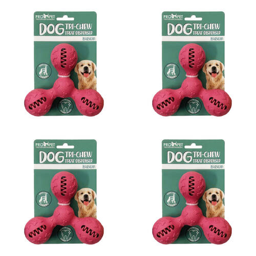 4PK Pro Pet Care Tri Treat Dispenser Teeth Cleaning Dog Toy 15x15cm Assorted